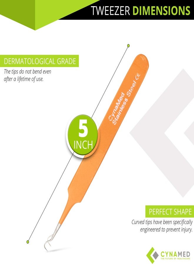CYNAMED Blackhead Tweezer - Professional Curved Steel Tip Surgical Comedone & Splinter Extractor. Ideal Blemish & Acne Remover Tool Means Flawless Facial Skin (Orange) - Image 3